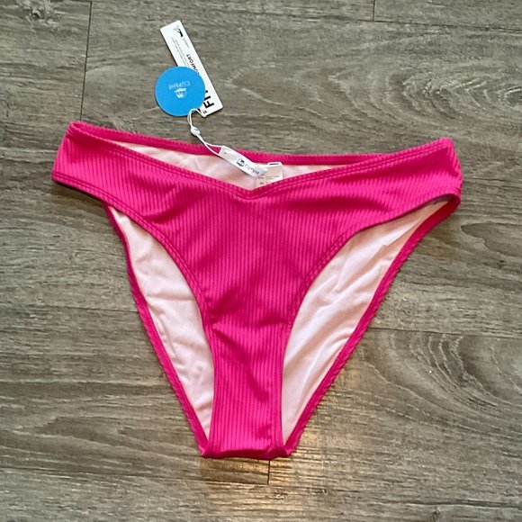 New CUPSHE Pink Ultra Cheeky Hipster Bikini Bottoms Ribbed Size Large - Picture 3 of 5